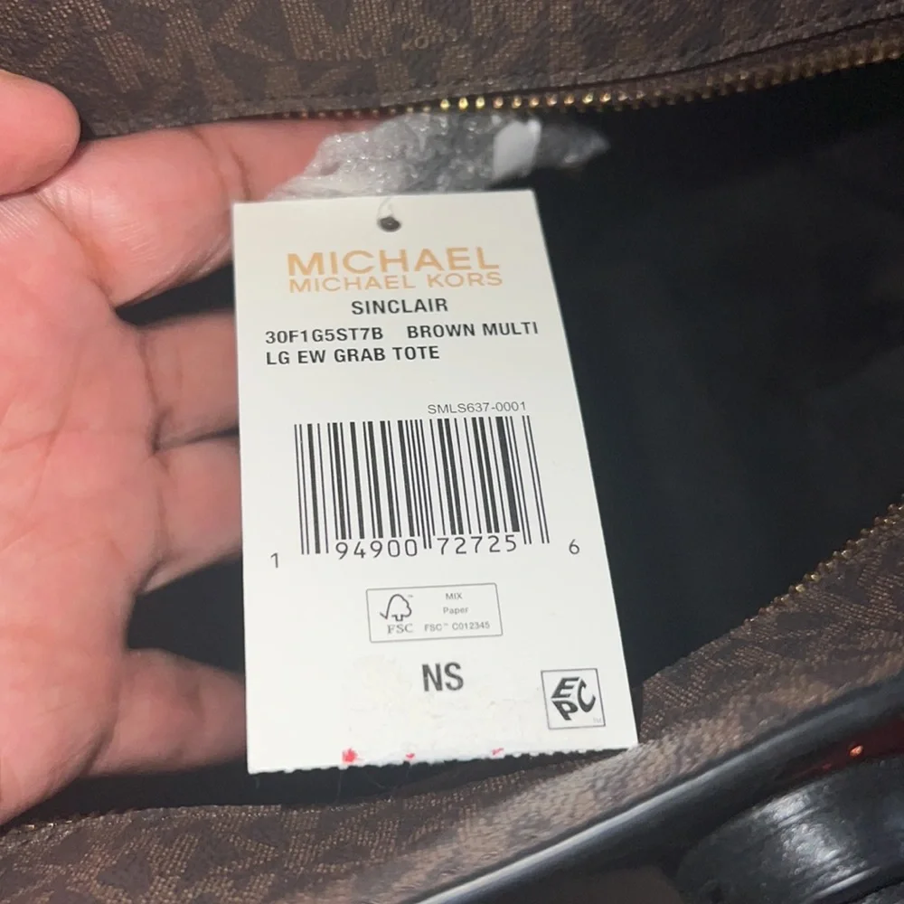 Michael Michael Kors Brown/Black/Orange Large Sinclair Logo Tape Tote - Picture 6 of 12